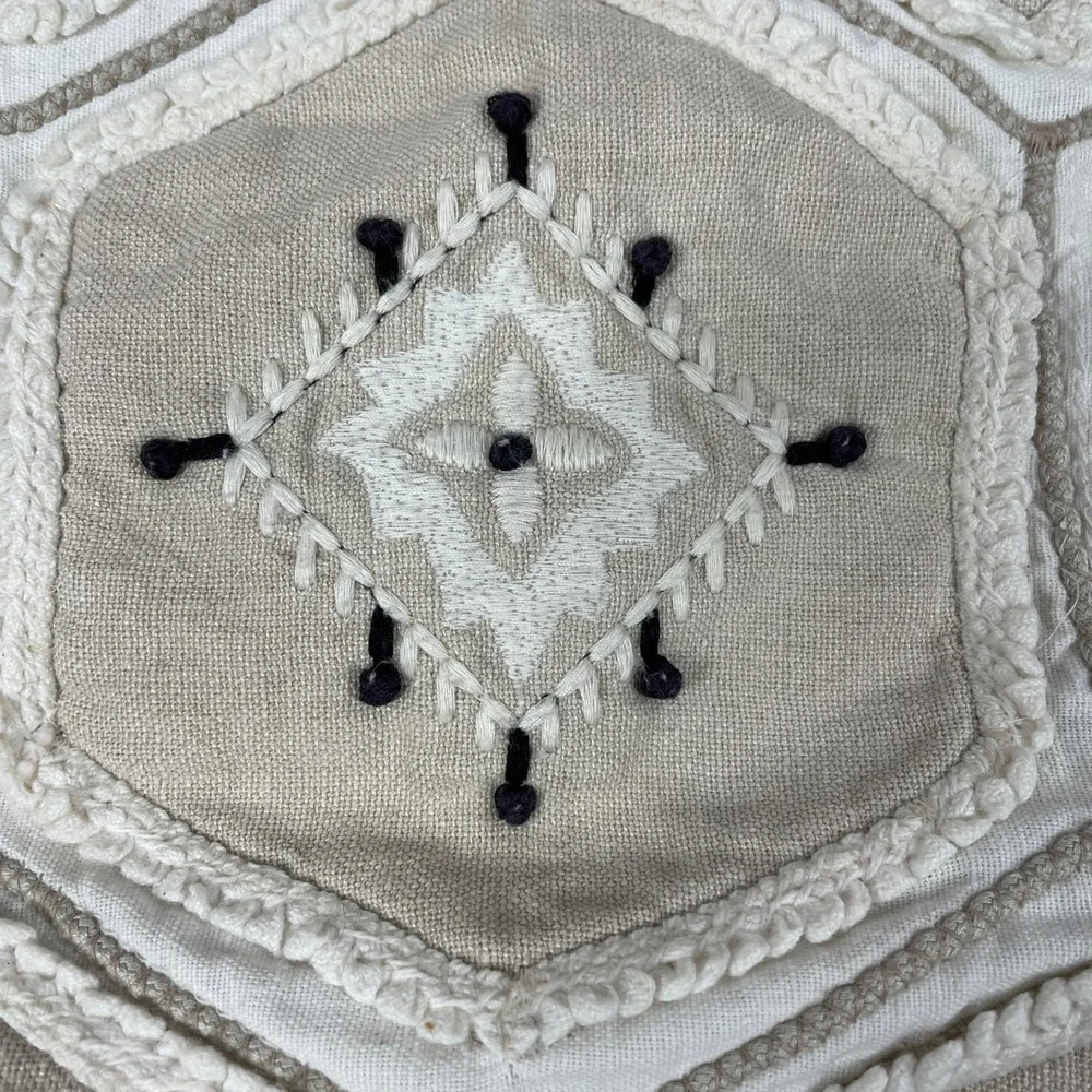 Pottery Barn Embroidered Accent Pillow Cover Geometric Farmhouse Decor 18x18
